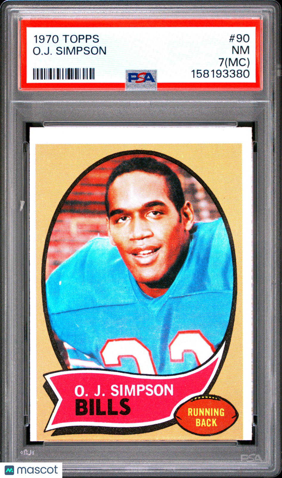 1970 Topps O. J. Simpson #90 HOF Rookie MC PSA 7
