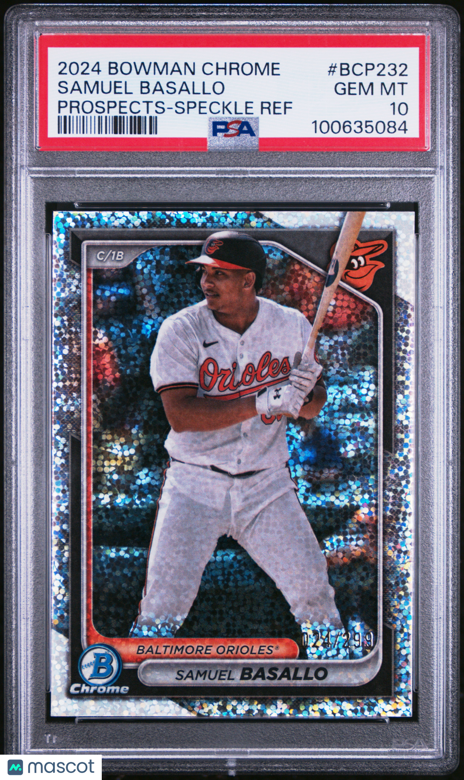 2024 Bowman Chrome Prospects Samuel Basallo #BCP232 Speckle Ref /299 PSA 10