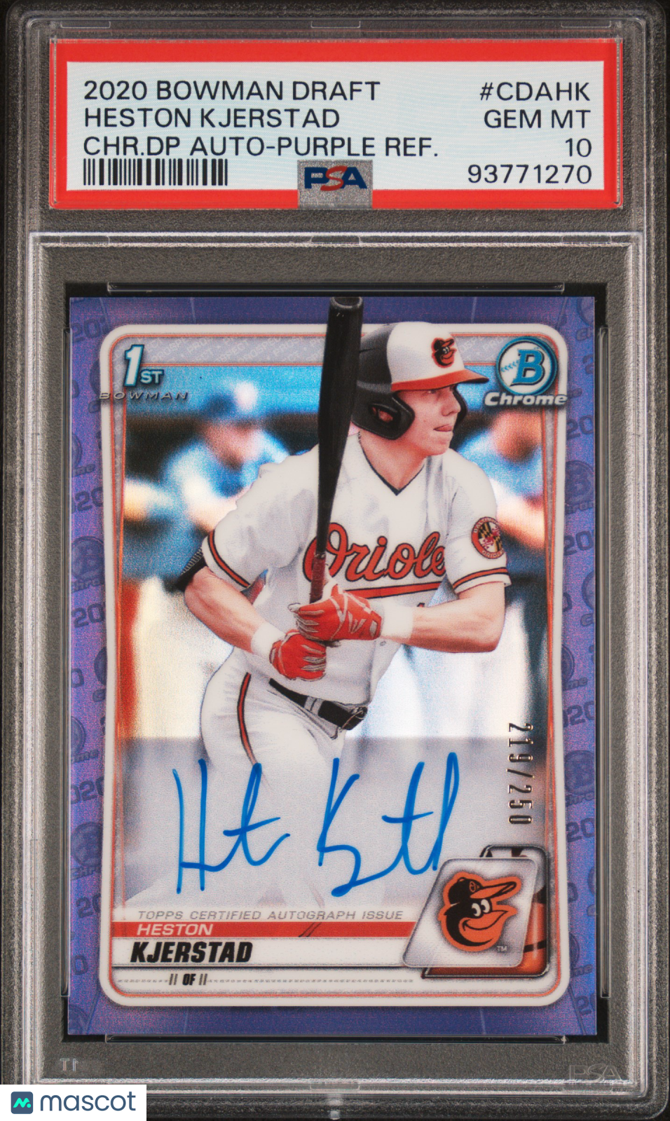 2020 Bowman Draft Chrome Autographs Heston Kjerstad Purple Refractor /99 PSA 10
